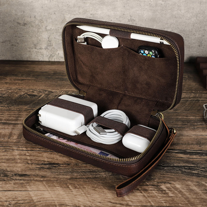 Tech Accessories Bag - Borsa Organizer Vintage in Vera Pelle