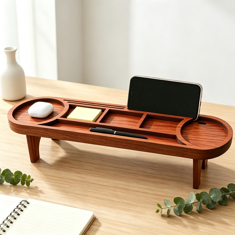 Tech Office Accessories - Organizer da Scrivania in Legno con